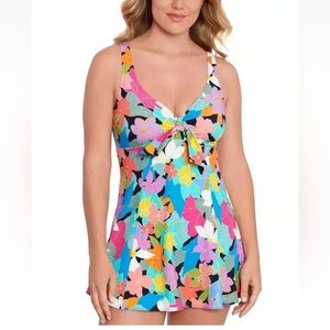 Swim Solutions Floral Multicolor Swim Dress